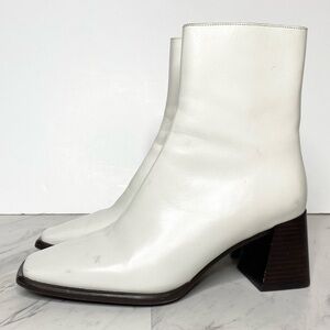 Jeffrey Campbell White Leather Square Toe Heeled Bootie 8